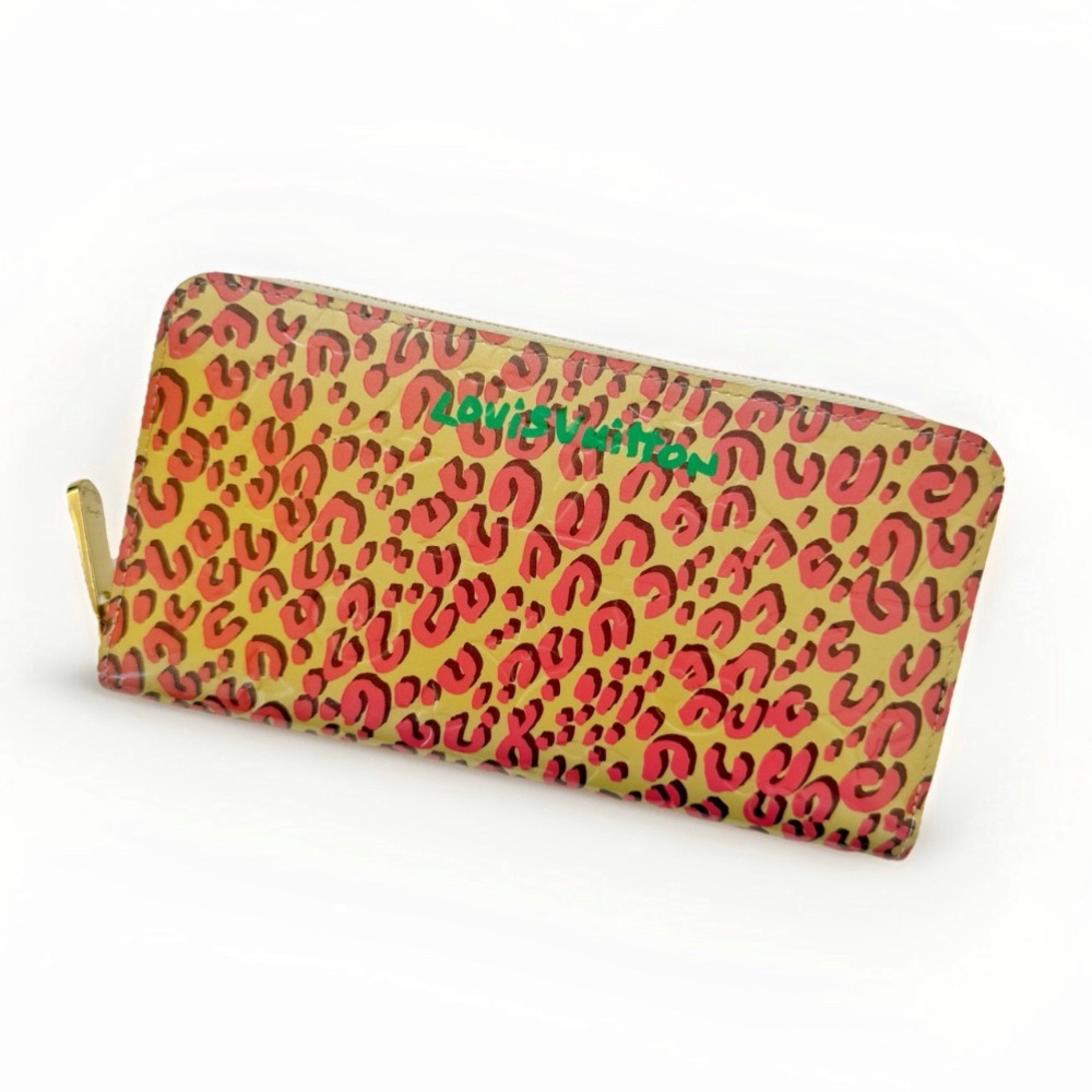 LOUIS VUITTON x STEPHEN SPROUSE CREAM PINK VERNIS LEOPARD ZIPPY LONG WALLET - Picture 2 of 14